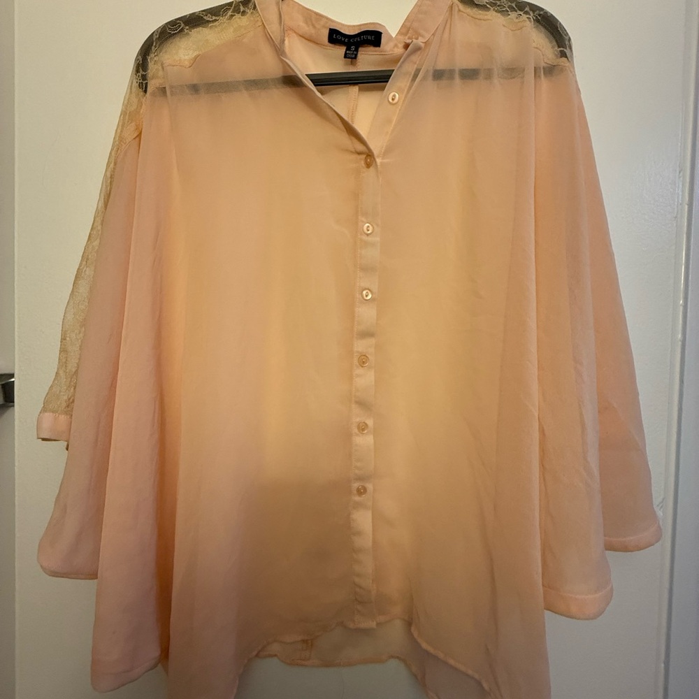 Love Culture Pink Flutter Sleeve Blouse with Mandarin Collar